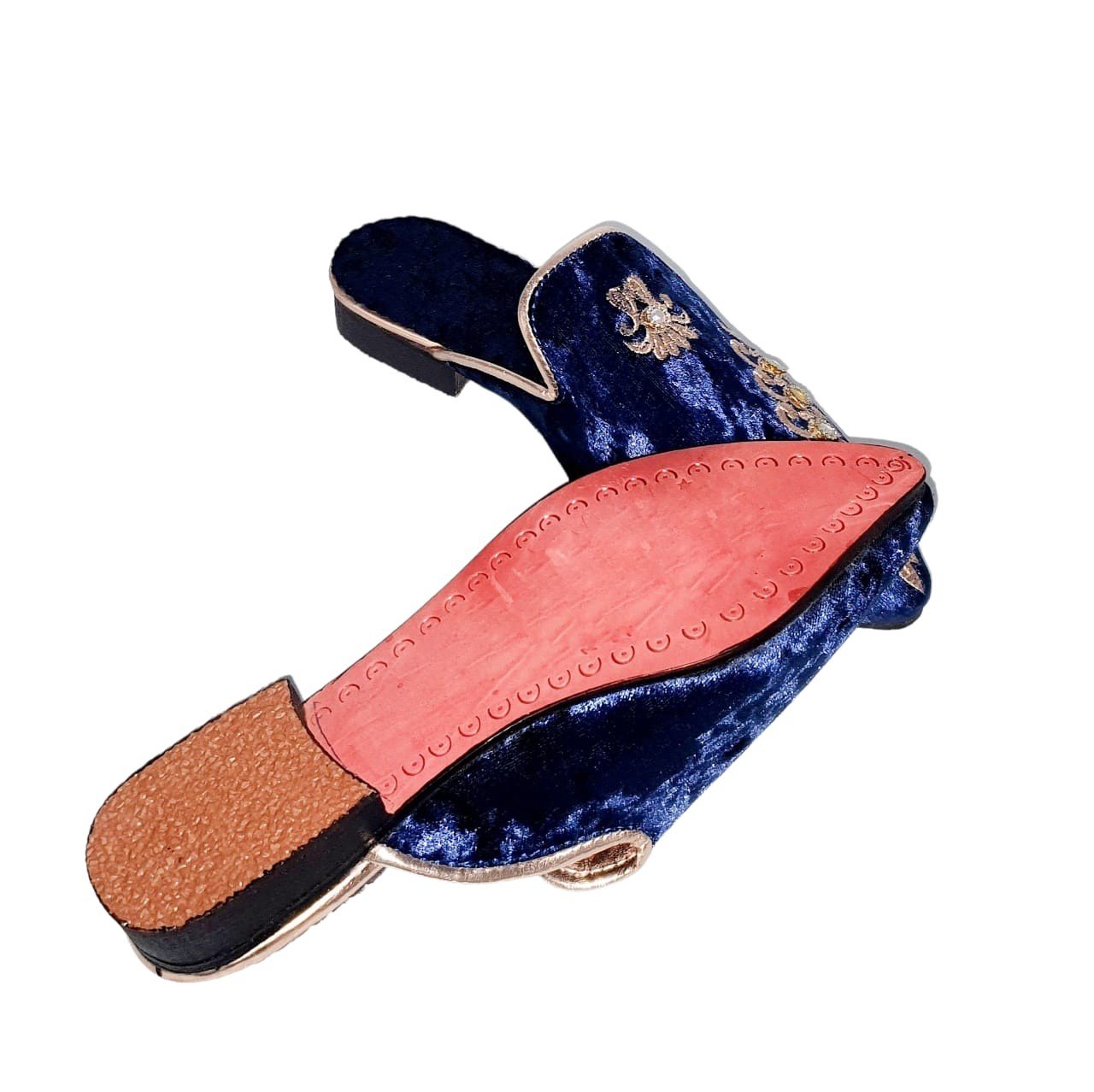 Babouche cuir velours bleu Babouche cuir velours bleu