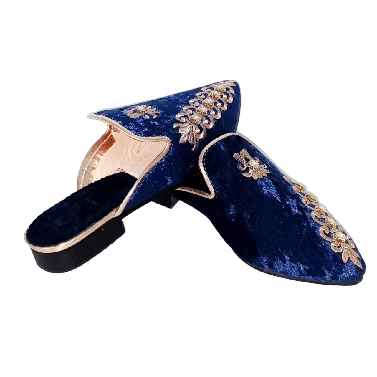 Babouche cuir velours bleu Babouche cuir velours bleu