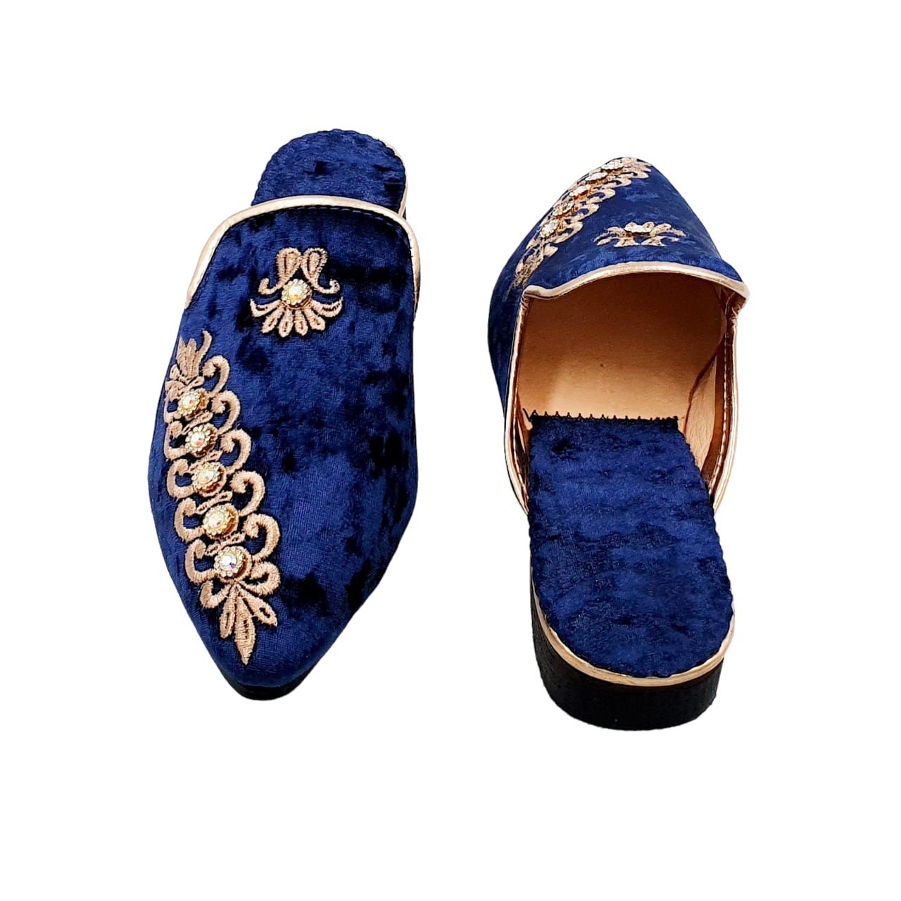Babouche cuir velours bleu Babouche cuir velours bleu