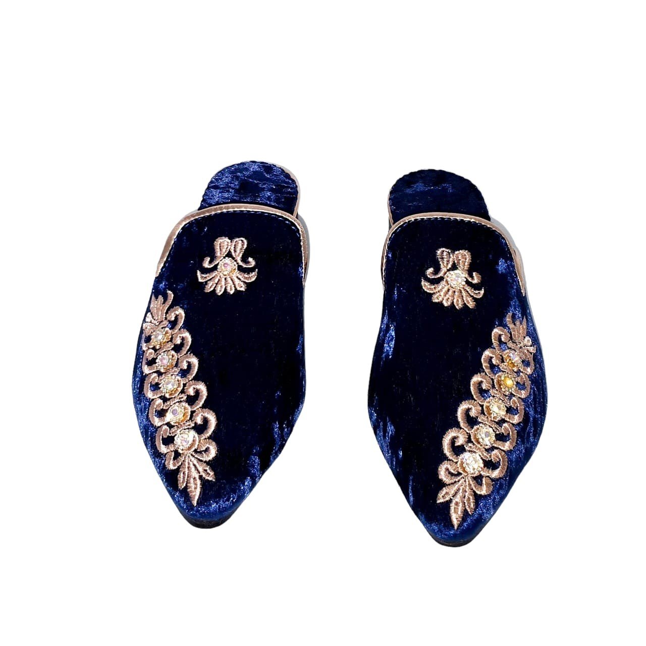 Babouche cuir velours bleu Babouche cuir velours bleu